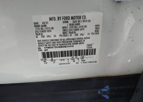 2021 Ford Explorer Xlt z USA, uszkodzony, nr VIN 1FMSK7DH8MGB31410